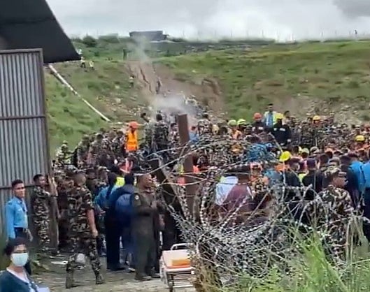 Screen grab from video posted on X/ANI : The crash site at Nepal's Tribhuvan International Airport in Kathmandu |